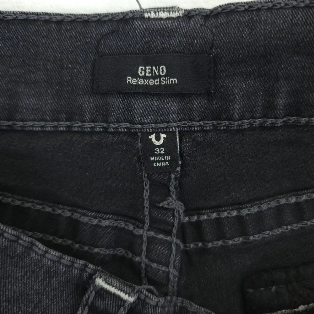 True Religion Jeans Mens 32x29 Geno Relaxed Slim Black Pocket Flap Denim Pants